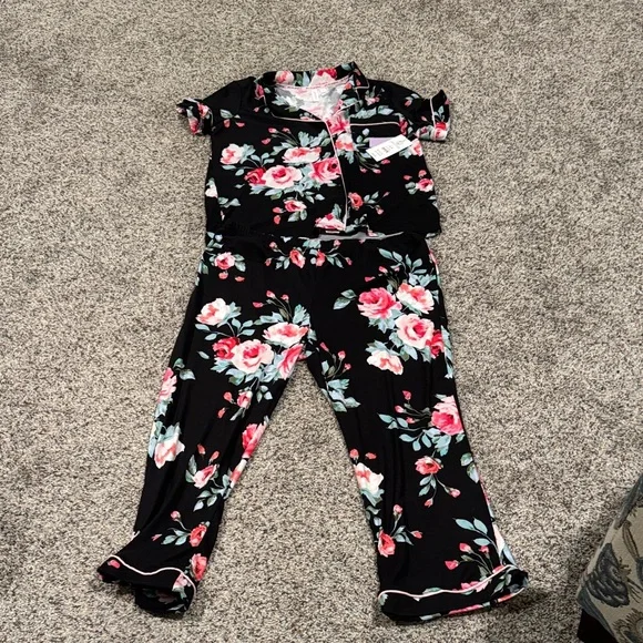 Floral Black Pajama Set - Picture 1 of 3